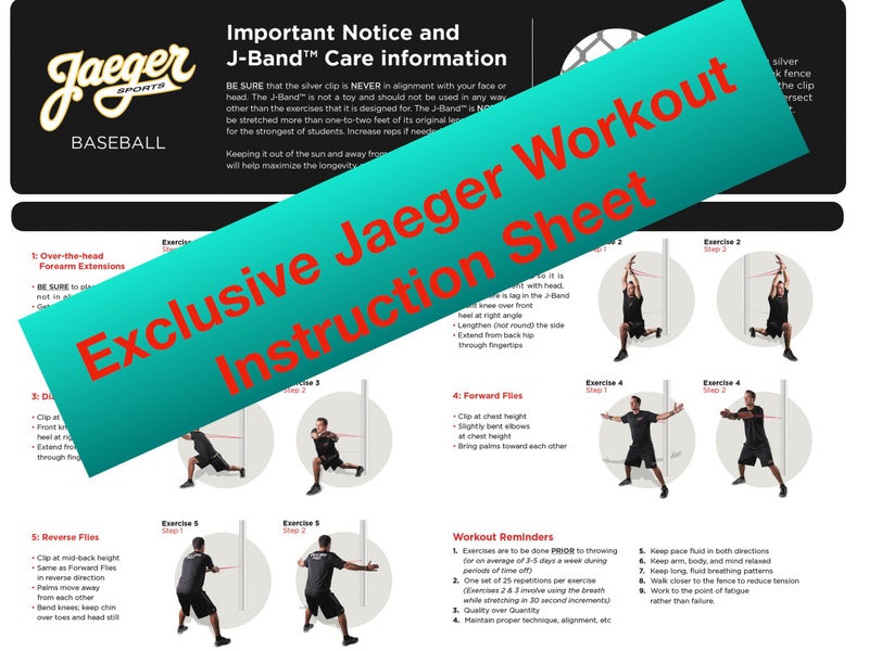 Jaeger J-Bands Resistance Bands for Pitchers. Baseball & Softball Pitching Trainer and Arm Trainer. Pitching Bands for Throwing. Training Equipment with Laminated Instruction Sheet